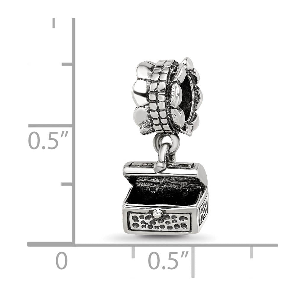 Alternate view of the Sterling Silver Treasure Chest Dangle Bead Charm by The Black Bow Jewelry Co.