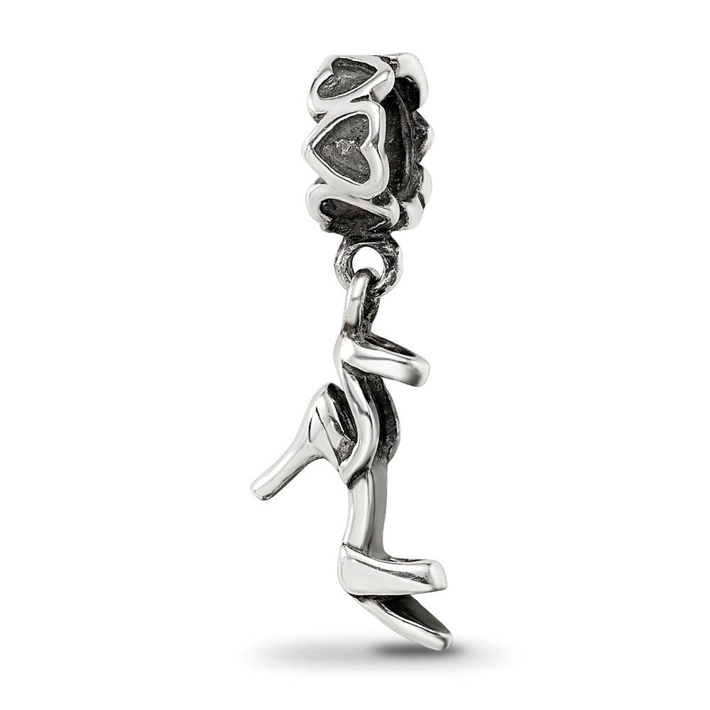 Sterling Silver High Heel Dangling Shoe and Heart Bead Charm, Item B9044 by The Black Bow Jewelry Co.
