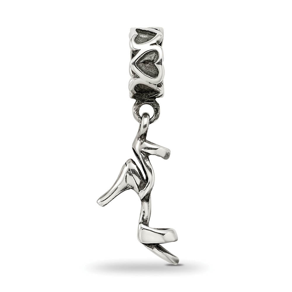 Alternate view of the Sterling Silver High Heel Dangling Shoe and Heart Bead Charm by The Black Bow Jewelry Co.