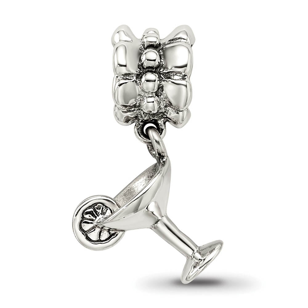 Alternate view of the Sterling Silver Margarita Glass Dangle Bead Charm by The Black Bow Jewelry Co.