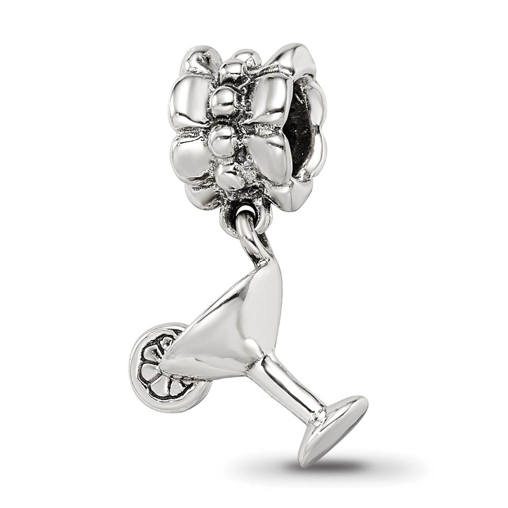 Alternate view of the Sterling Silver Margarita Glass Dangle Bead Charm by The Black Bow Jewelry Co.