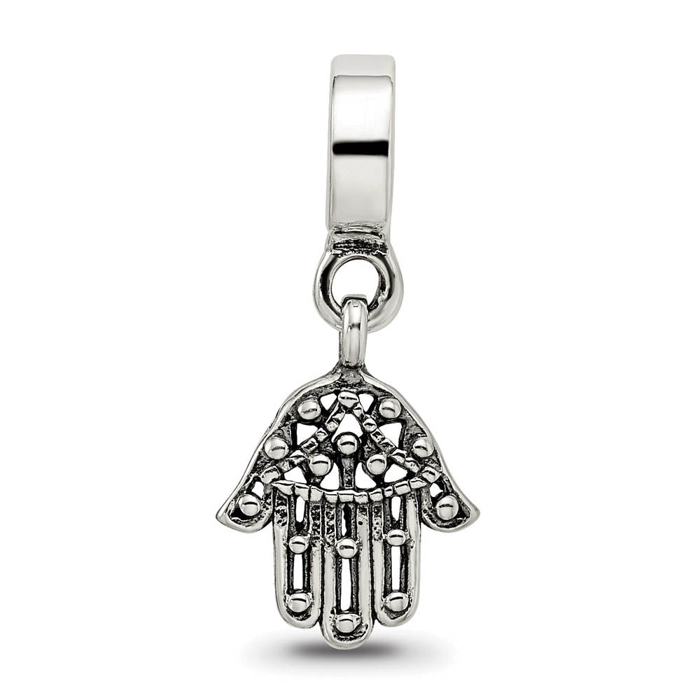 Alternate view of the Sterling Silver Hand of God Dangle Bead Charm by The Black Bow Jewelry Co.