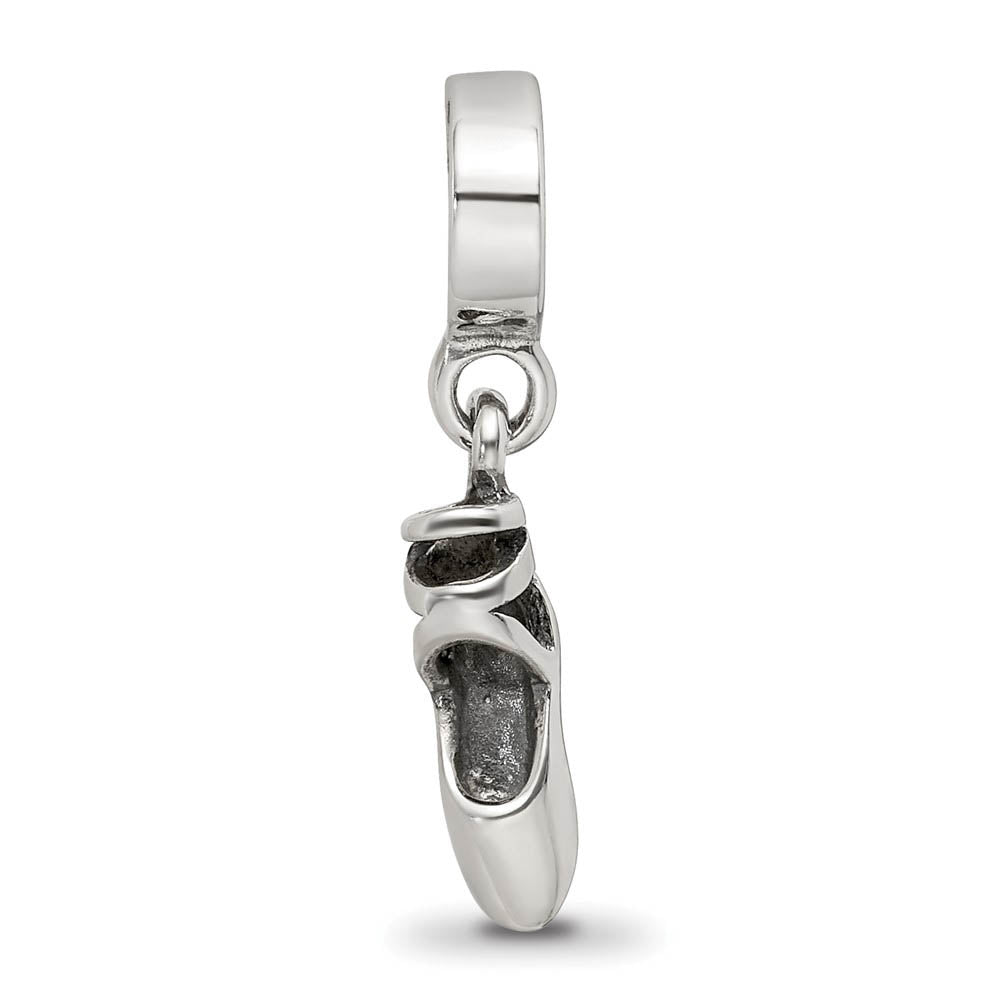 Alternate view of the Sterling Silver Ballet Shoe Dangle Bead Charm by The Black Bow Jewelry Co.
