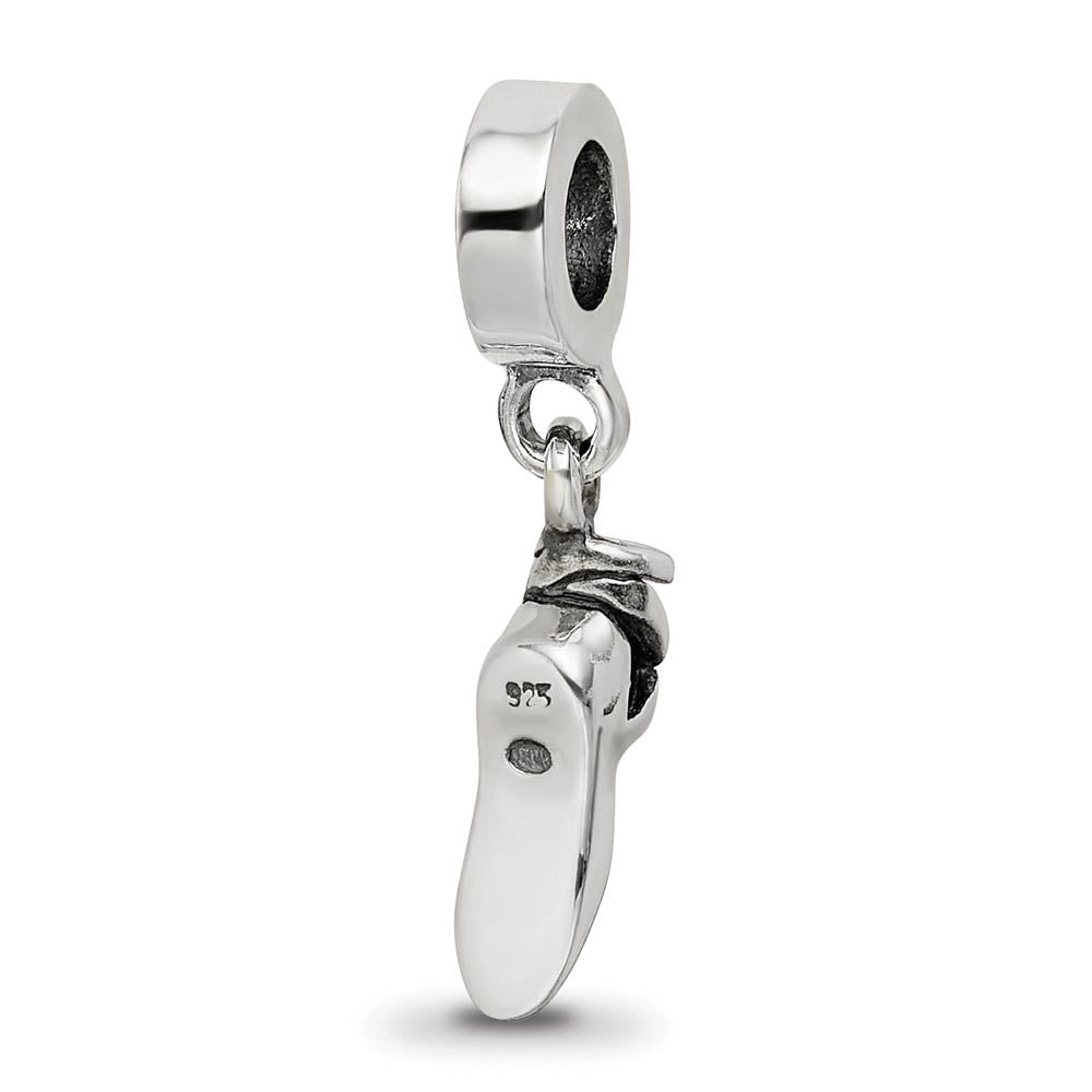 Alternate view of the Sterling Silver Ballet Shoe Dangle Bead Charm by The Black Bow Jewelry Co.