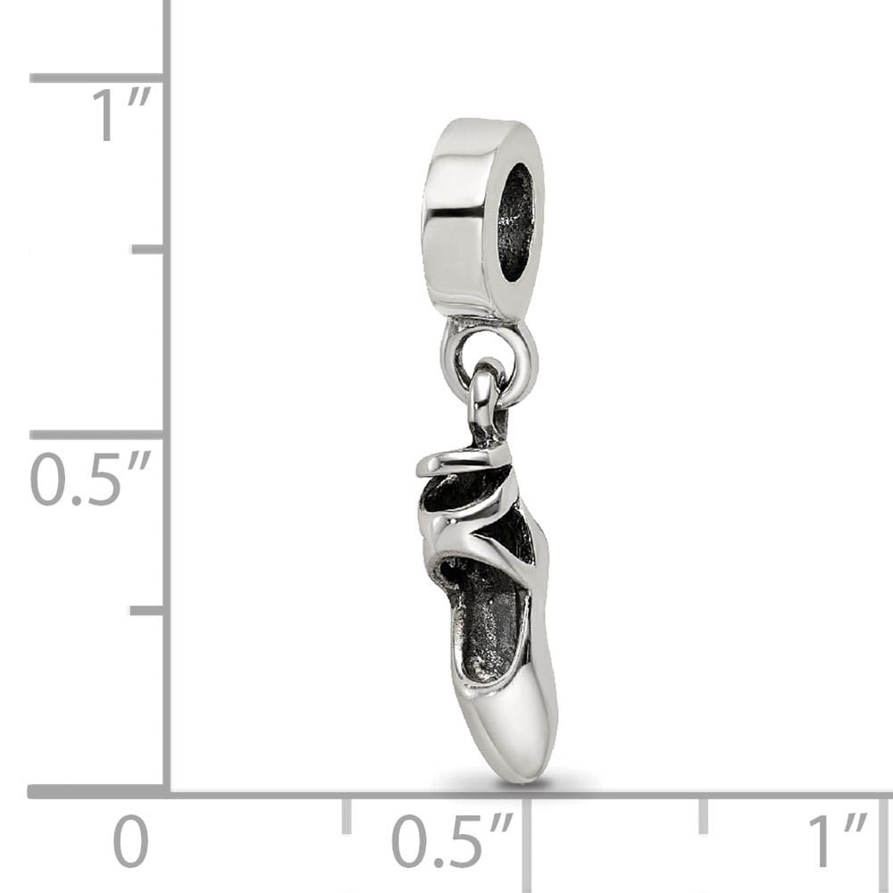 Alternate view of the Sterling Silver Ballet Shoe Dangle Bead Charm by The Black Bow Jewelry Co.