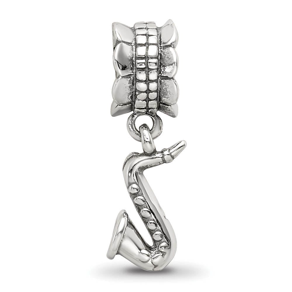 Alternate view of the Sterling Silver Saxophone Dangle Bead Charm by The Black Bow Jewelry Co.