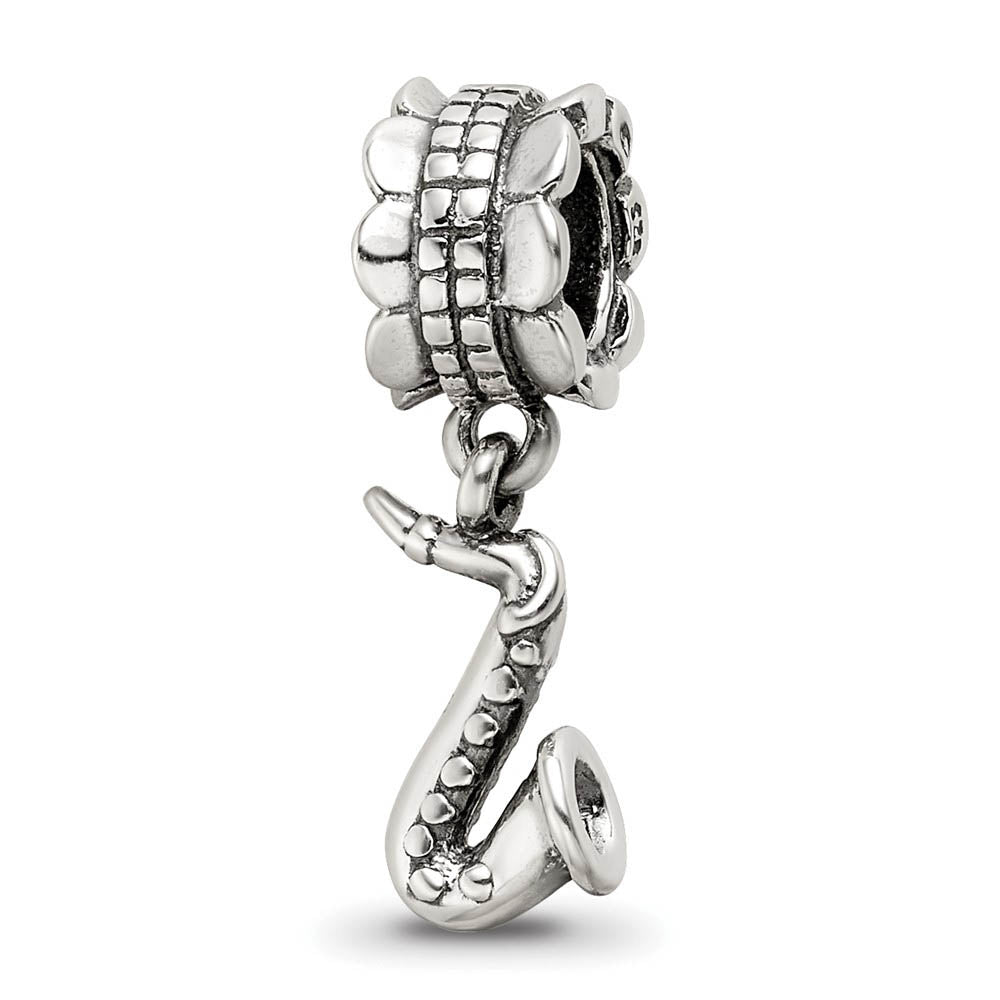 Alternate view of the Sterling Silver Saxophone Dangle Bead Charm by The Black Bow Jewelry Co.