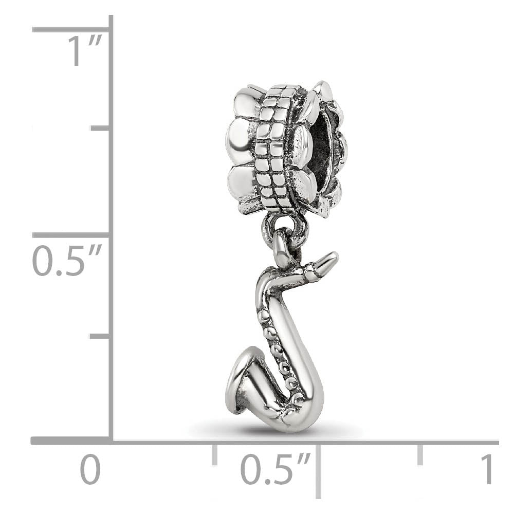 Alternate view of the Sterling Silver Saxophone Dangle Bead Charm by The Black Bow Jewelry Co.