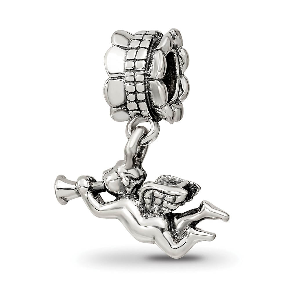 Sterling Silver Trumpeting Angel Dangle Bead Charm, Item B9061 by The Black Bow Jewelry Co.