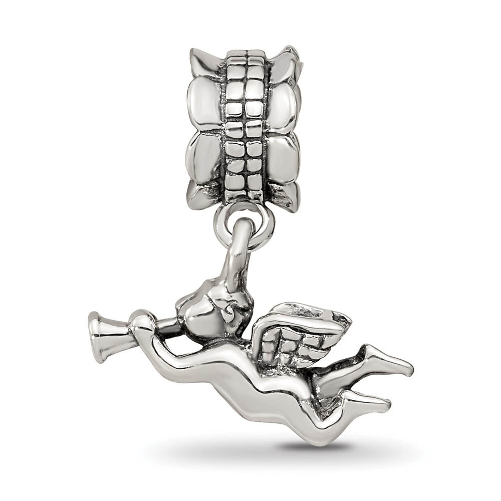 Alternate view of the Sterling Silver Trumpeting Angel Dangle Bead Charm by The Black Bow Jewelry Co.