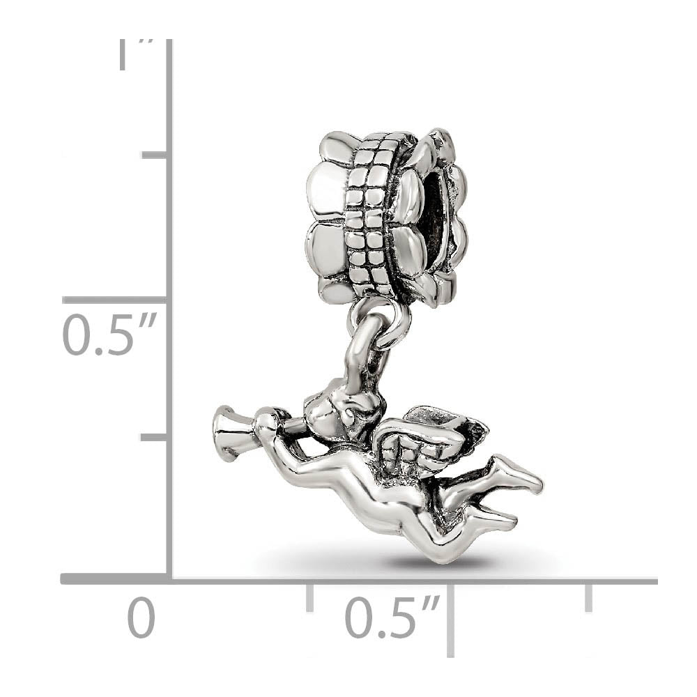 Alternate view of the Sterling Silver Trumpeting Angel Dangle Bead Charm by The Black Bow Jewelry Co.