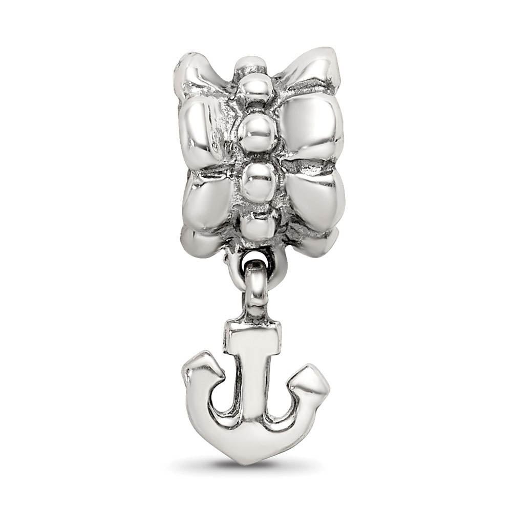 Alternate view of the Sterling Silver Nautical Anchor Dangle Bead Charm by The Black Bow Jewelry Co.