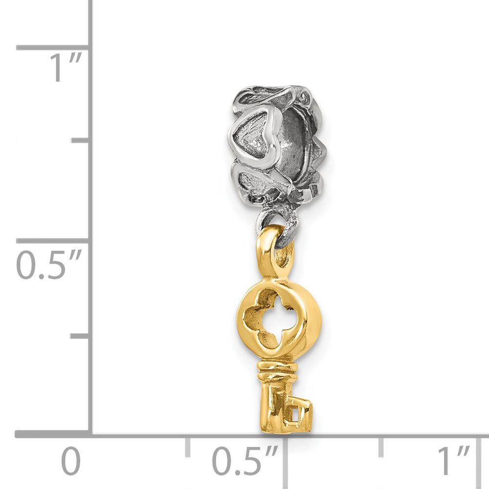 Alternate view of the Sterling Silver and 14k Yellow Gold Dangle Key Bead Charm by The Black Bow Jewelry Co.