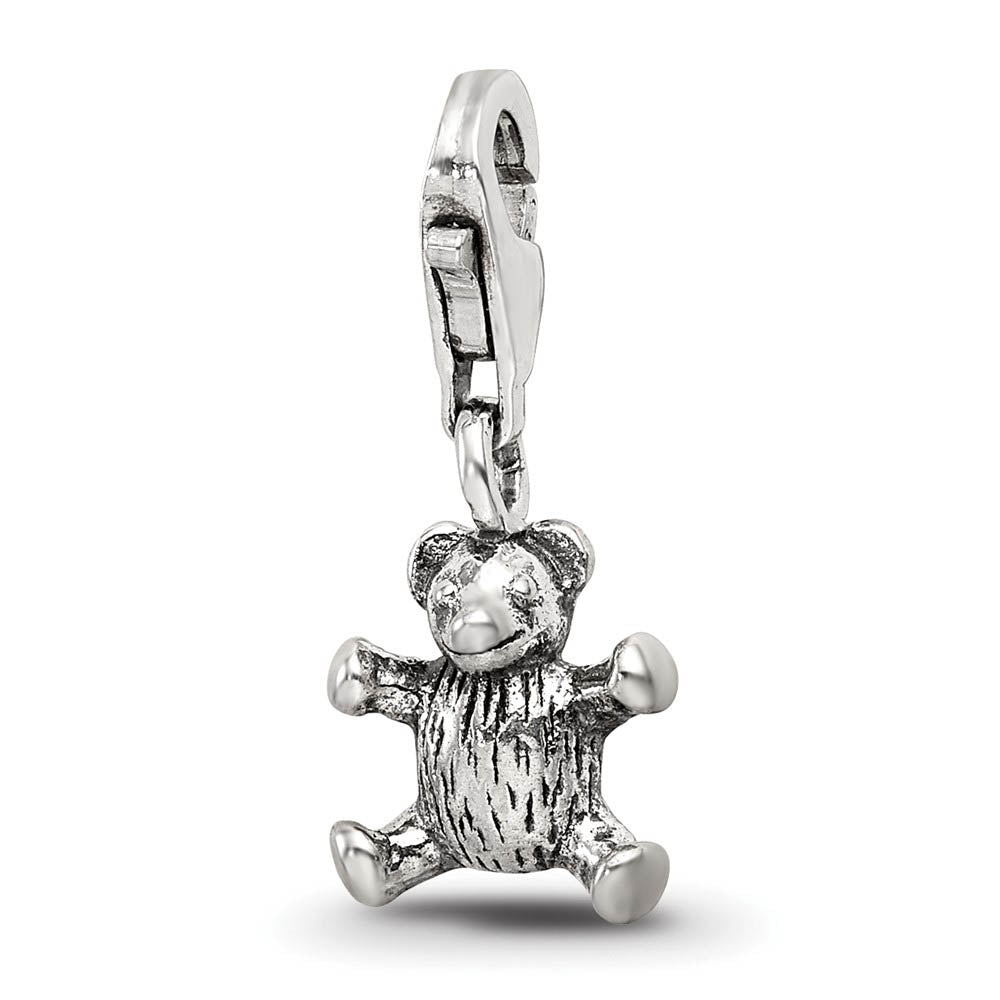 Sterling Silver Teddy Bear Clip-on Bead Charm, Item B9070 by The Black Bow Jewelry Co.