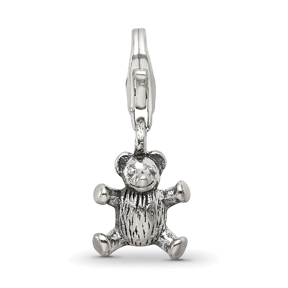 Alternate view of the Sterling Silver Teddy Bear Clip-on Bead Charm by The Black Bow Jewelry Co.