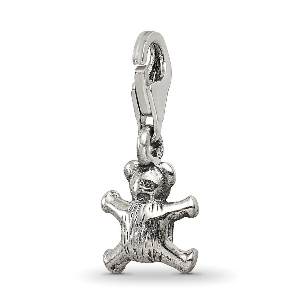 Alternate view of the Sterling Silver Teddy Bear Clip-on Bead Charm by The Black Bow Jewelry Co.