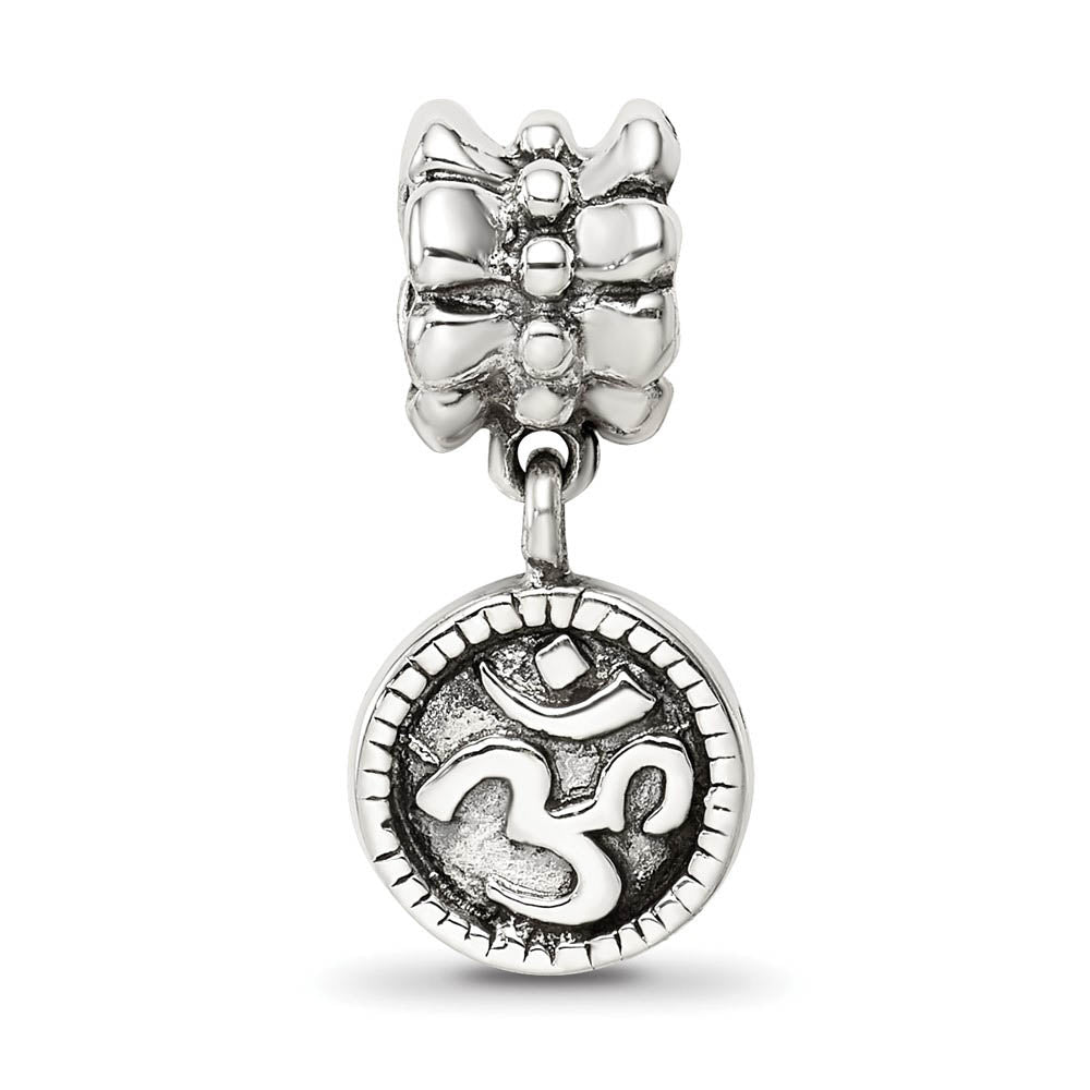 Alternate view of the Sterling Silver Om or AUM Dangle Bead Charm by The Black Bow Jewelry Co.