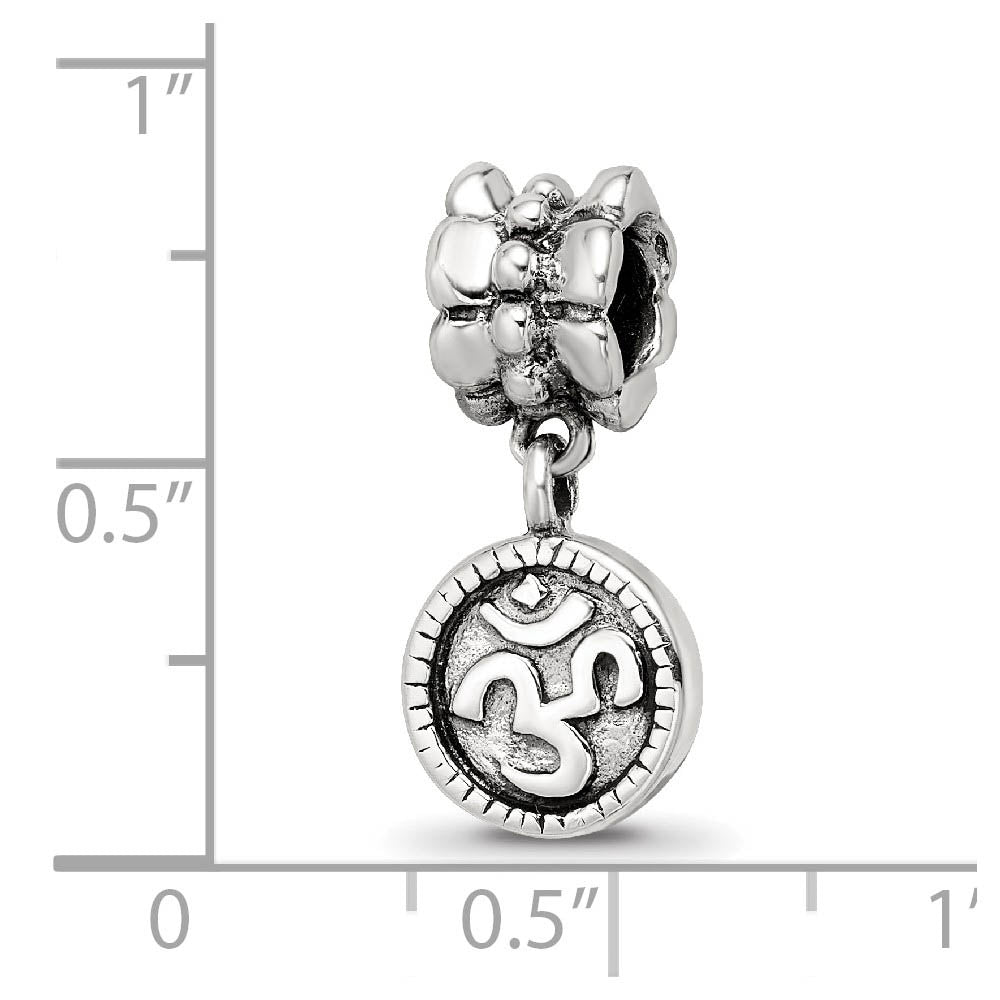 Alternate view of the Sterling Silver Om or AUM Dangle Bead Charm by The Black Bow Jewelry Co.