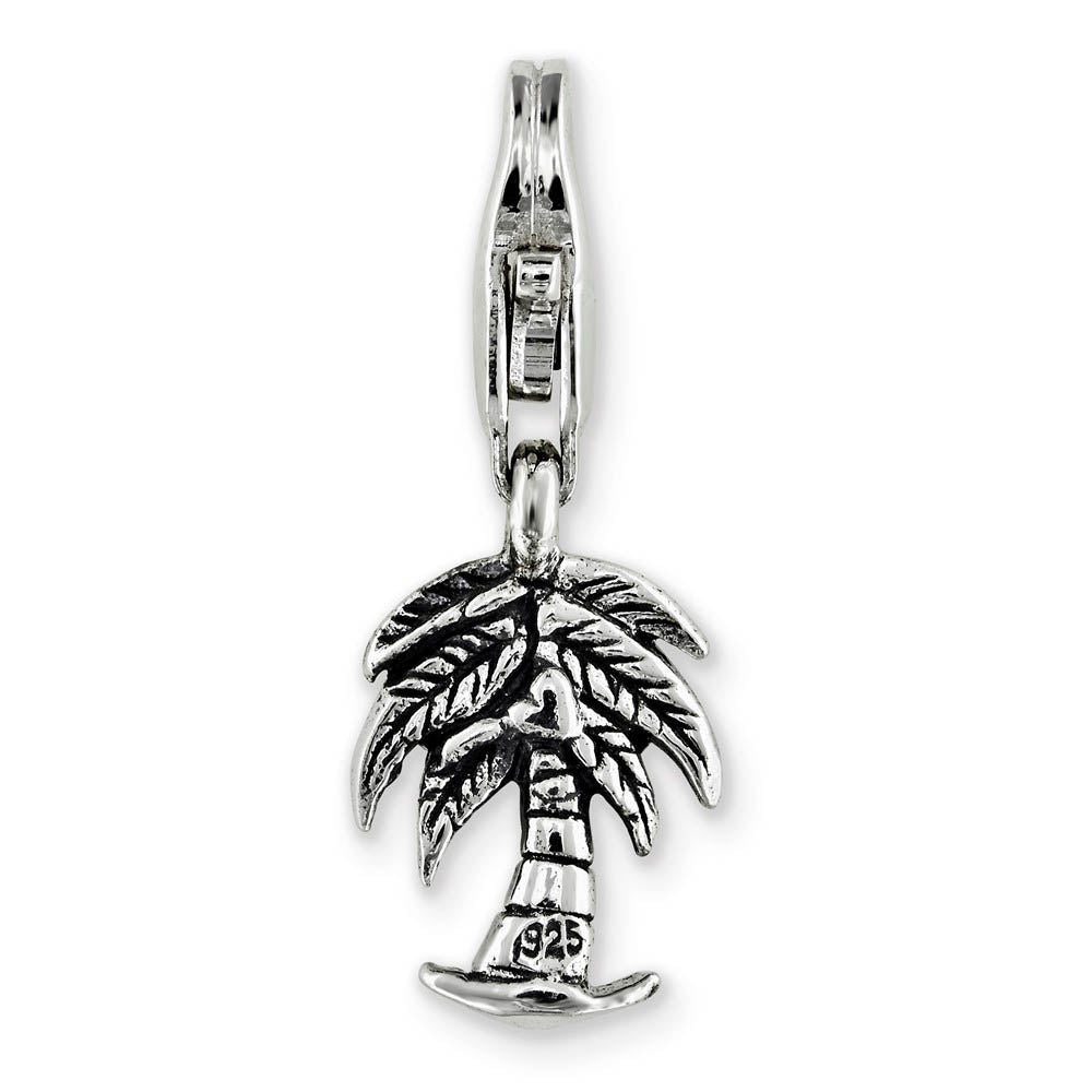 Alternate view of the Sterling Silver Palm Tree Clip-on Bead Charm by The Black Bow Jewelry Co.