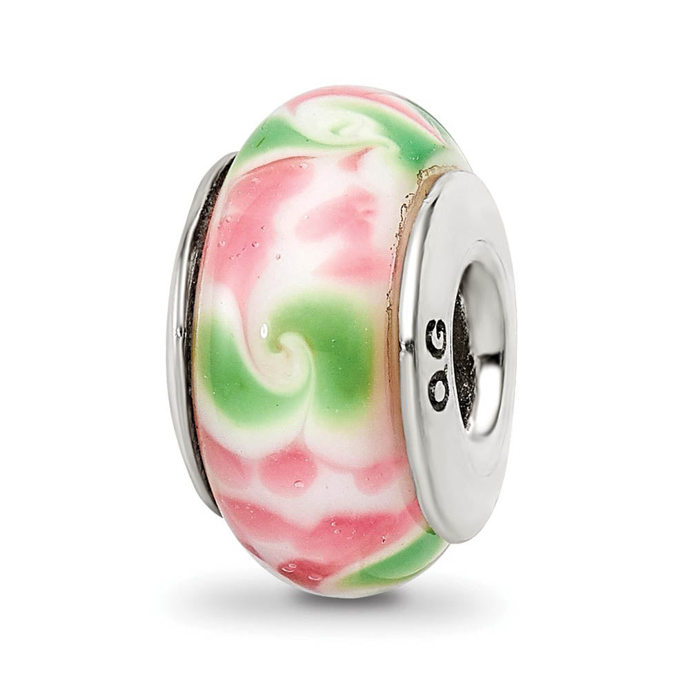 Pink / Green Glass Sterling Silver Bead Charm, Item B9112 by The Black Bow Jewelry Co.