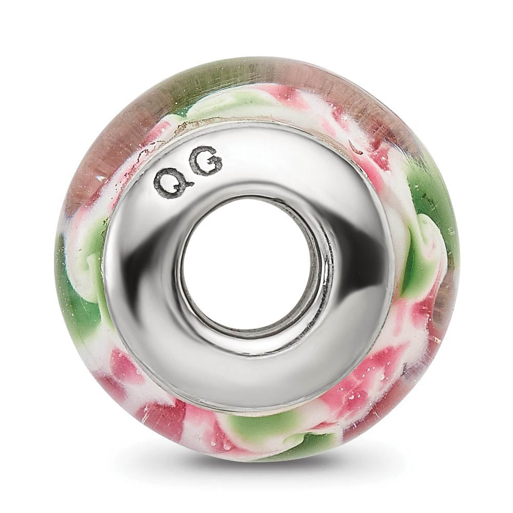 Alternate view of the Pink / Green Glass Sterling Silver Bead Charm by The Black Bow Jewelry Co.