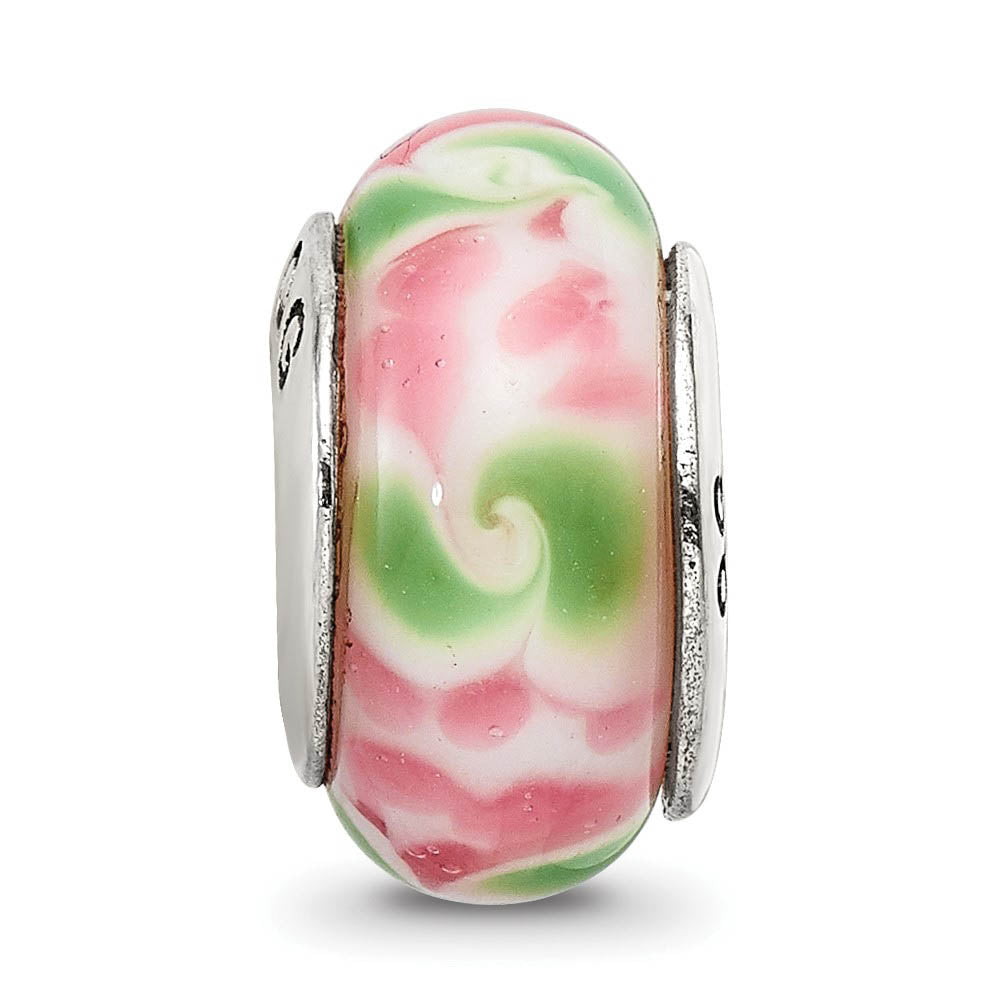 Alternate view of the Pink / Green Glass Sterling Silver Bead Charm by The Black Bow Jewelry Co.