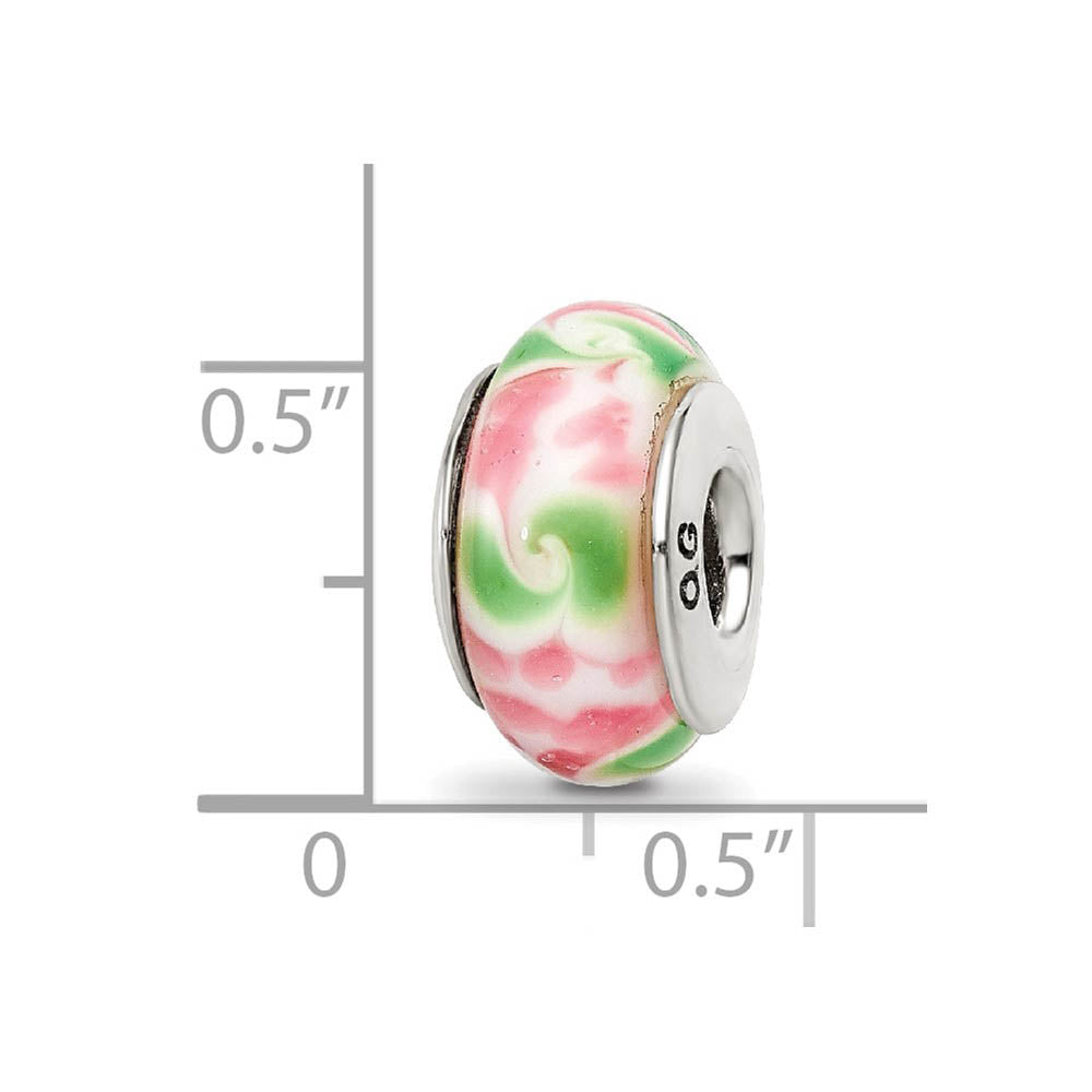 Alternate view of the Pink / Green Glass Sterling Silver Bead Charm by The Black Bow Jewelry Co.