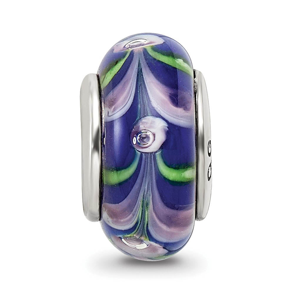Alternate view of the Blue / Pink Glass Sterling Silver Bead Charm by The Black Bow Jewelry Co.