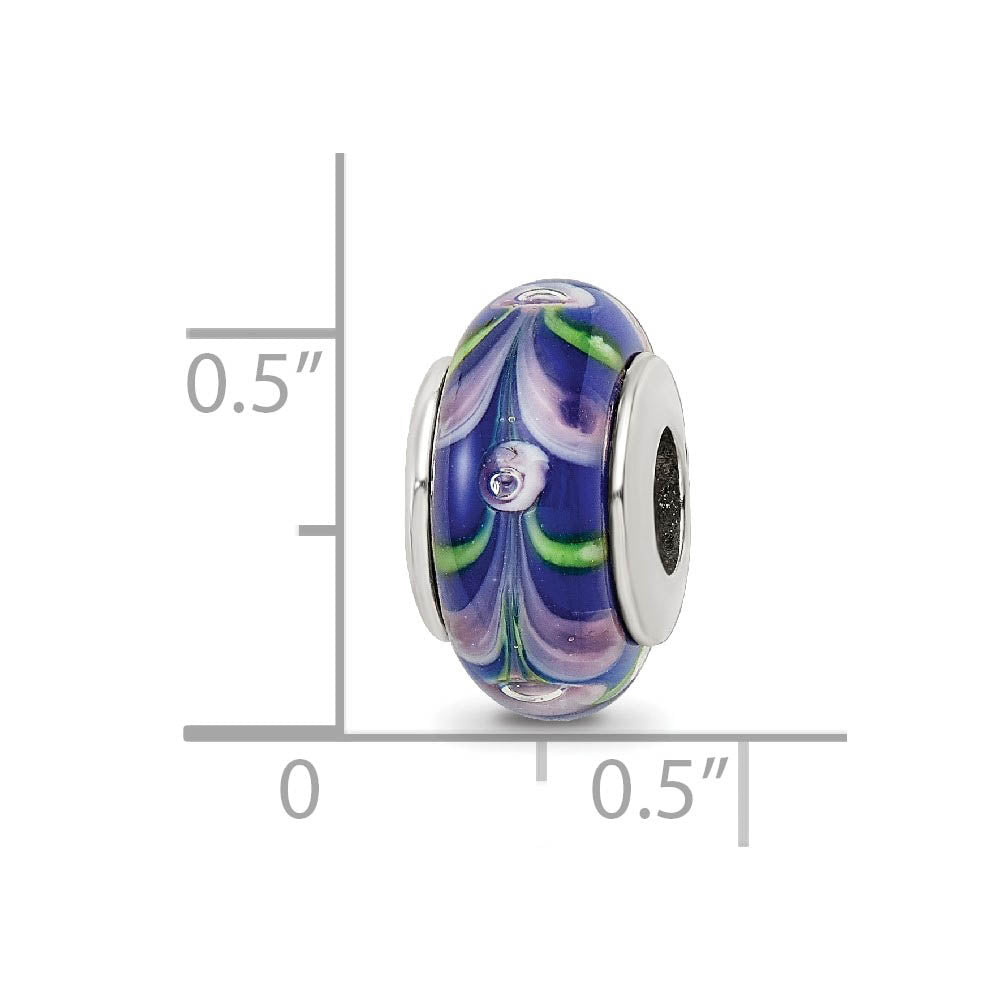 Alternate view of the Blue / Pink Glass Sterling Silver Bead Charm by The Black Bow Jewelry Co.