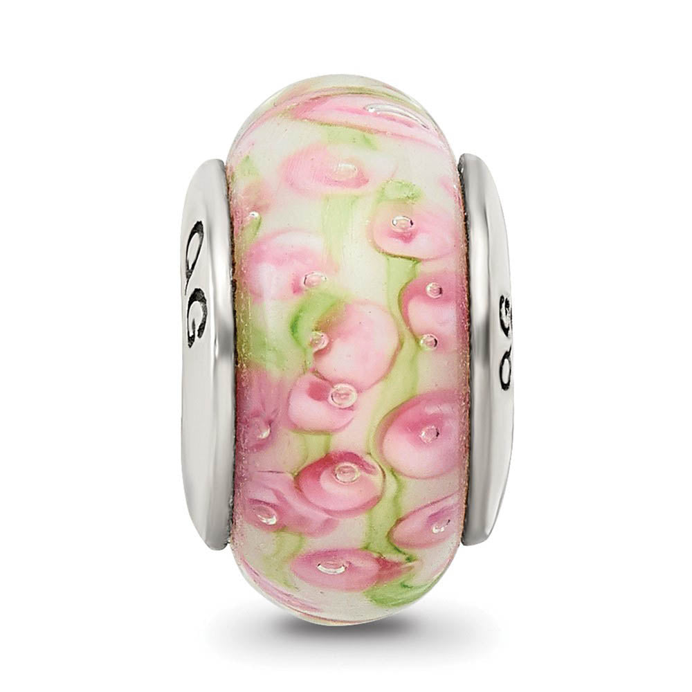Alternate view of the Pale Pink and Green Glass Sterling Silver Bead Charm by The Black Bow Jewelry Co.