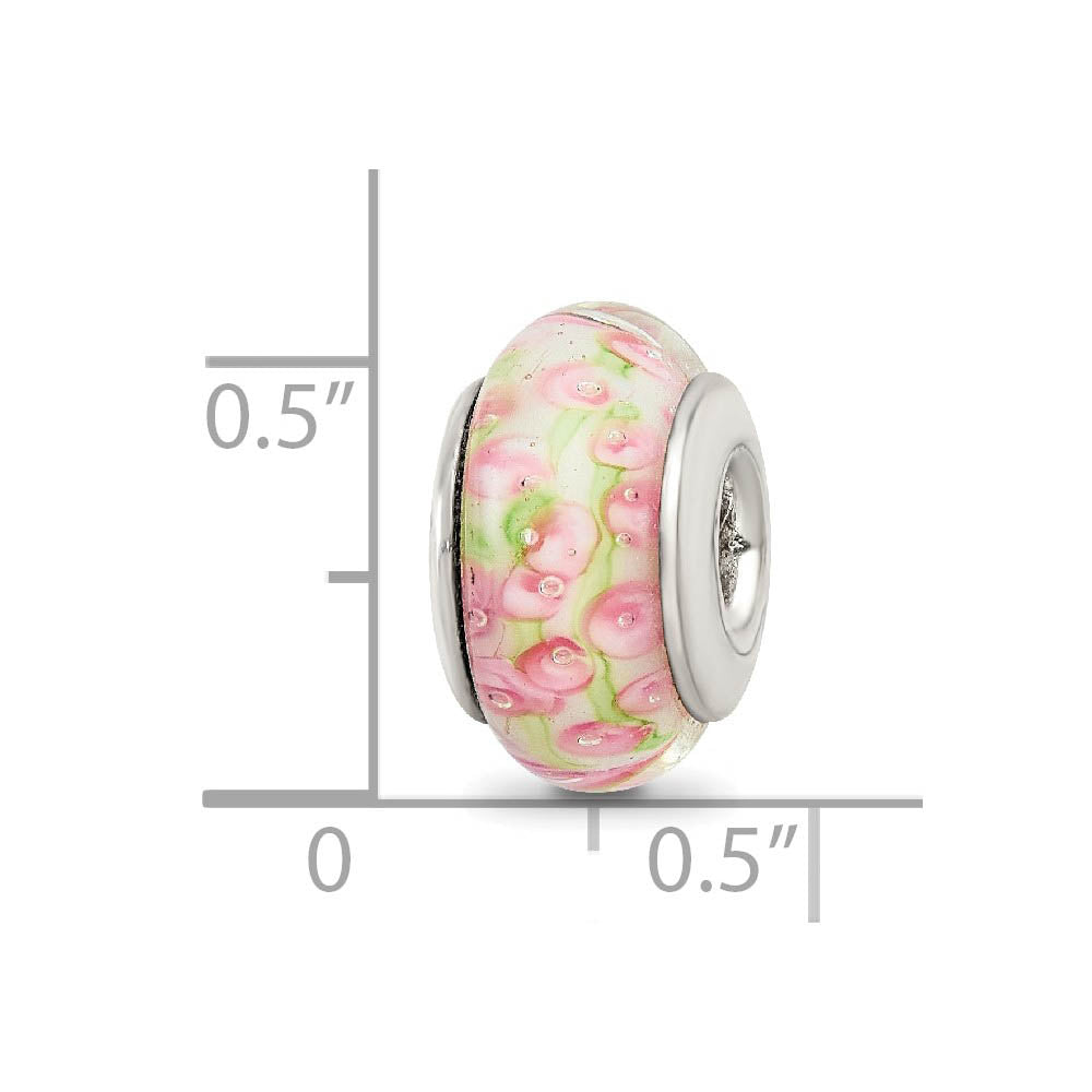 Alternate view of the Pale Pink and Green Glass Sterling Silver Bead Charm by The Black Bow Jewelry Co.