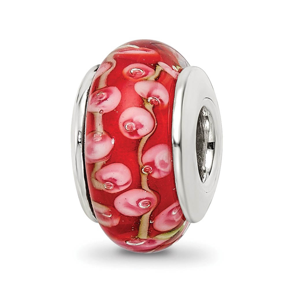 Red and Pink Glass Sterling Silver Bead Charm, Item B9122 by The Black Bow Jewelry Co.