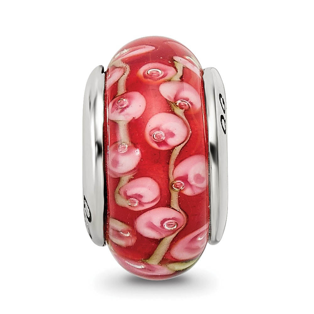 Alternate view of the Red and Pink Glass Sterling Silver Bead Charm by The Black Bow Jewelry Co.