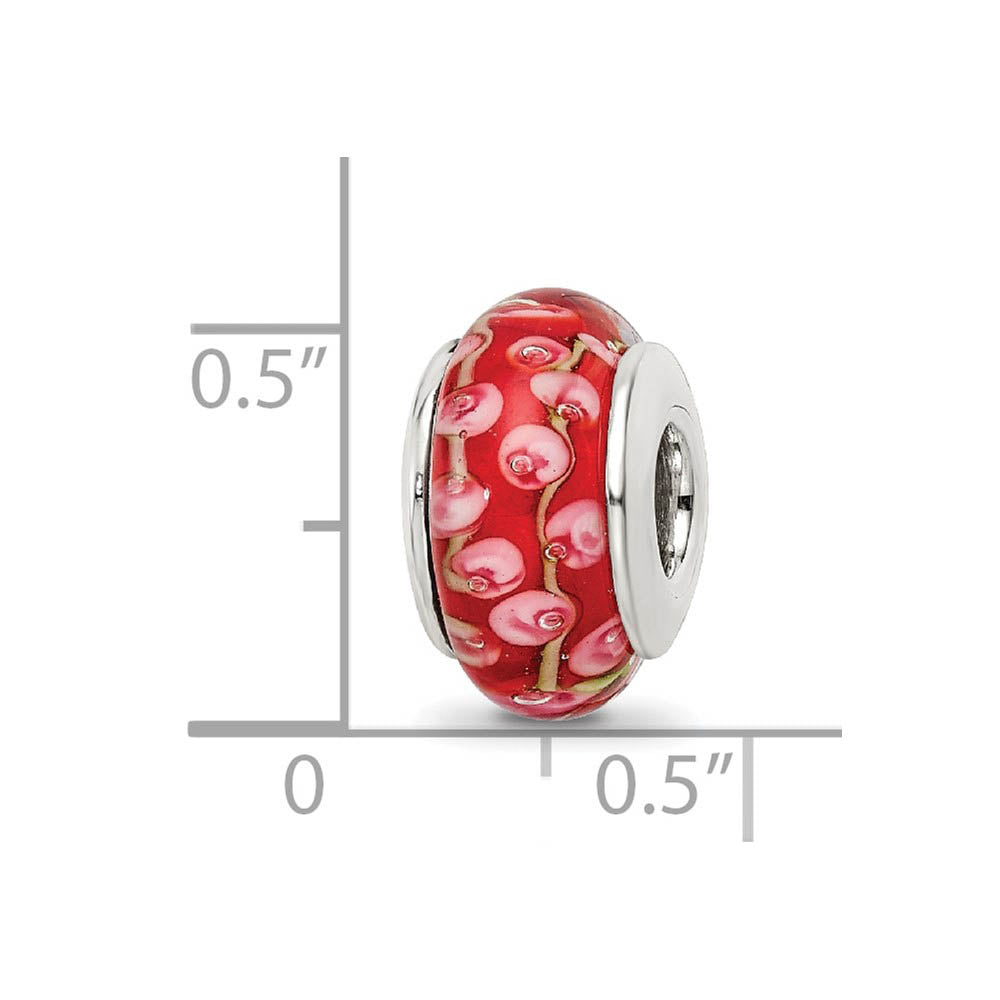 Alternate view of the Red and Pink Glass Sterling Silver Bead Charm by The Black Bow Jewelry Co.