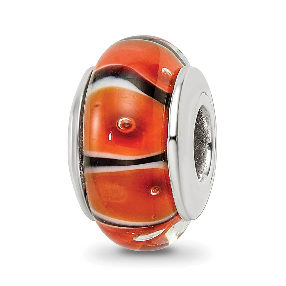 Orange and Black Glass Sterling Silver Bead Charm, Item B9125 by The Black Bow Jewelry Co.