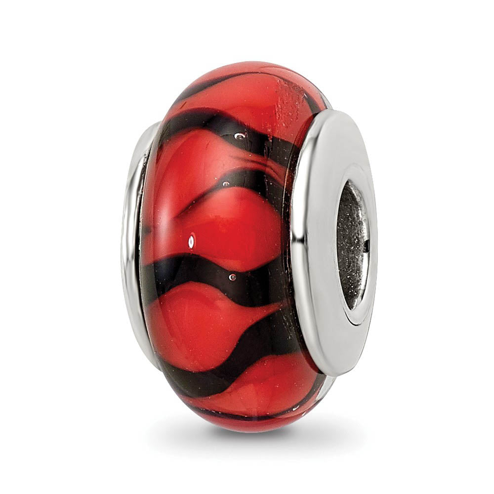 Red and Black Glass, Sterling Silver Bead Charm, Item B9130 by The Black Bow Jewelry Co.
