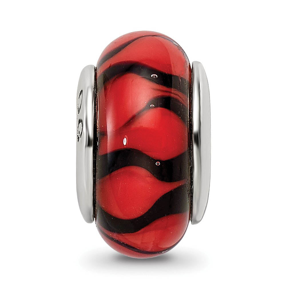 Alternate view of the Red and Black Glass, Sterling Silver Bead Charm by The Black Bow Jewelry Co.