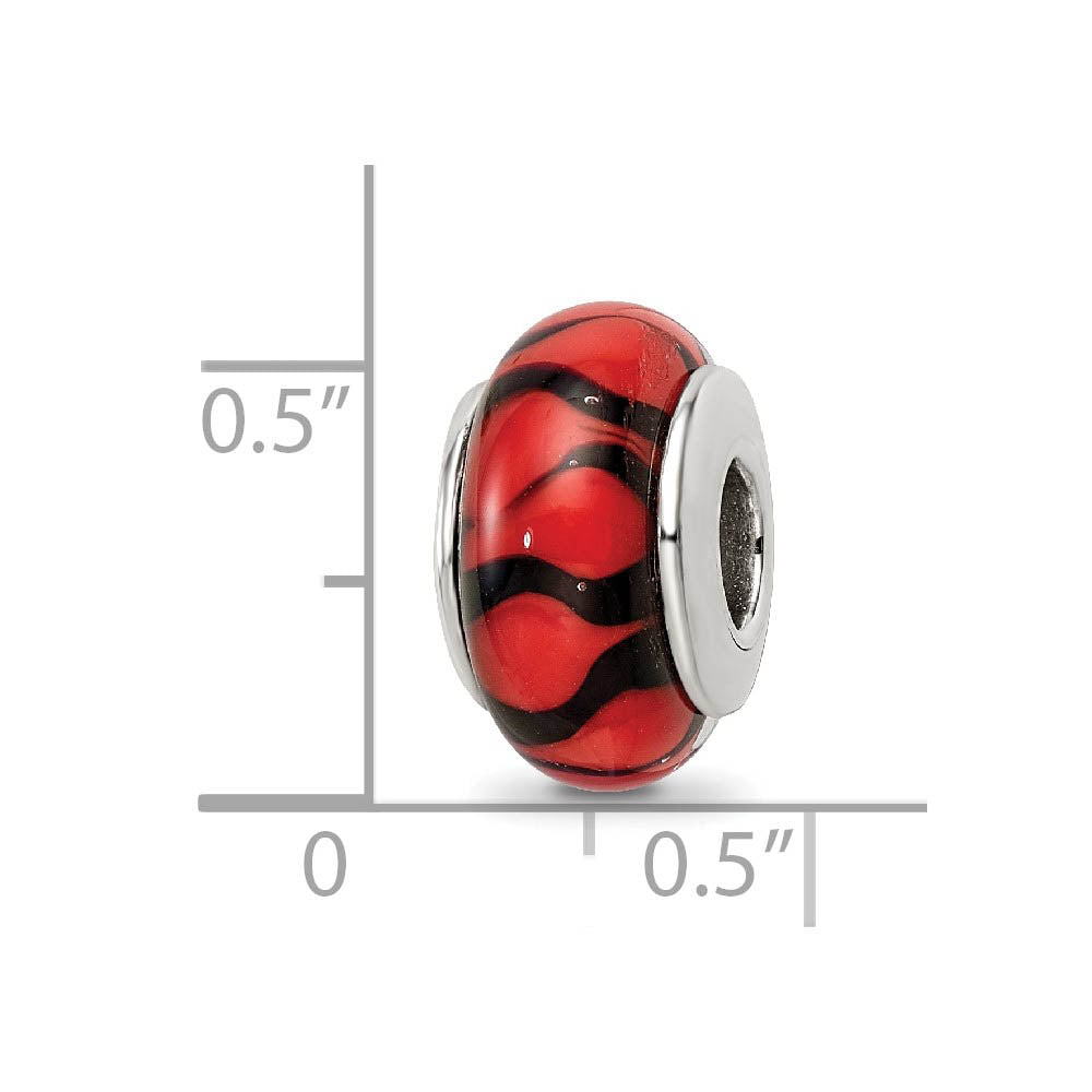 Alternate view of the Red and Black Glass, Sterling Silver Bead Charm by The Black Bow Jewelry Co.