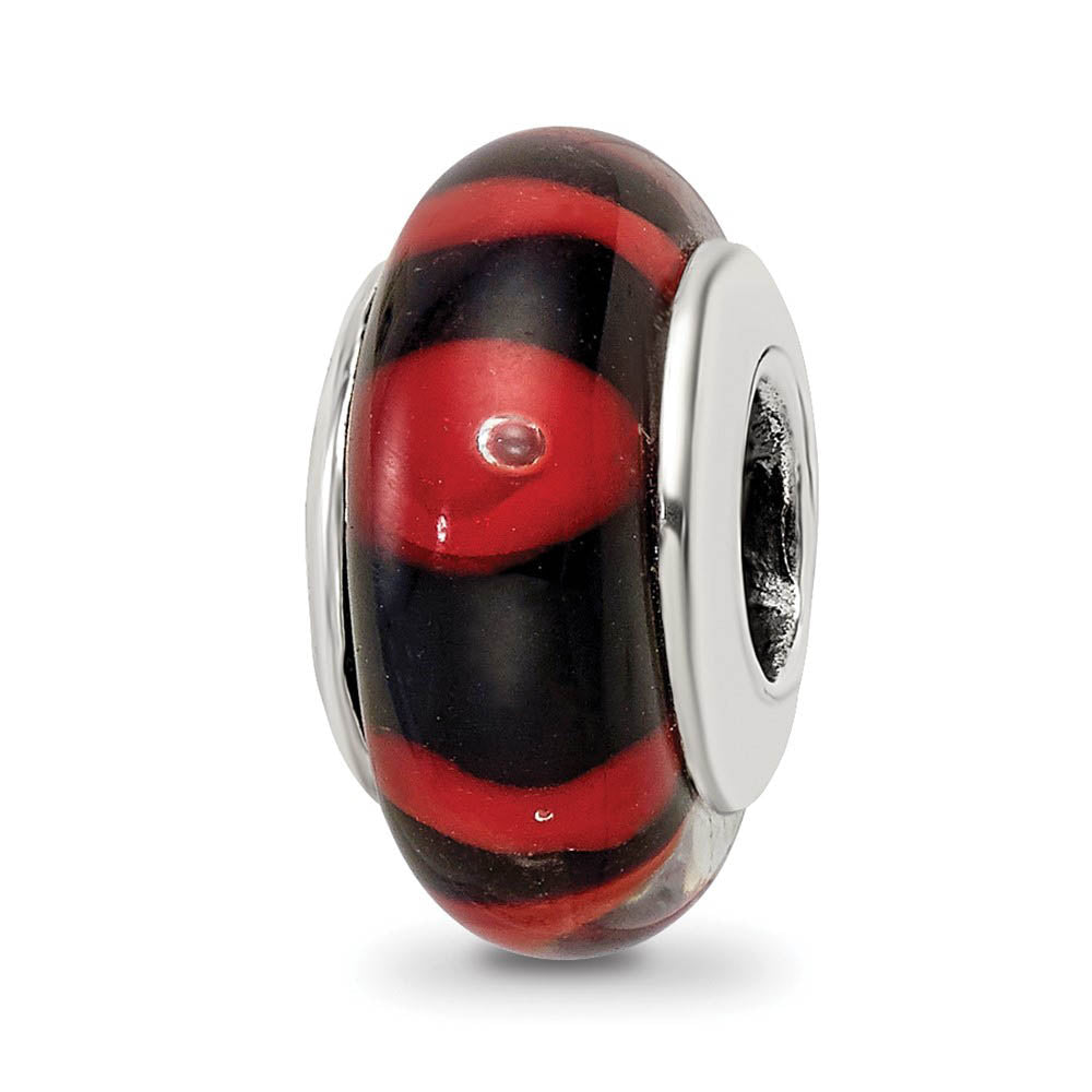 Red / Black Glass Sterling Silver Bead Charm, Item B9132 by The Black Bow Jewelry Co.