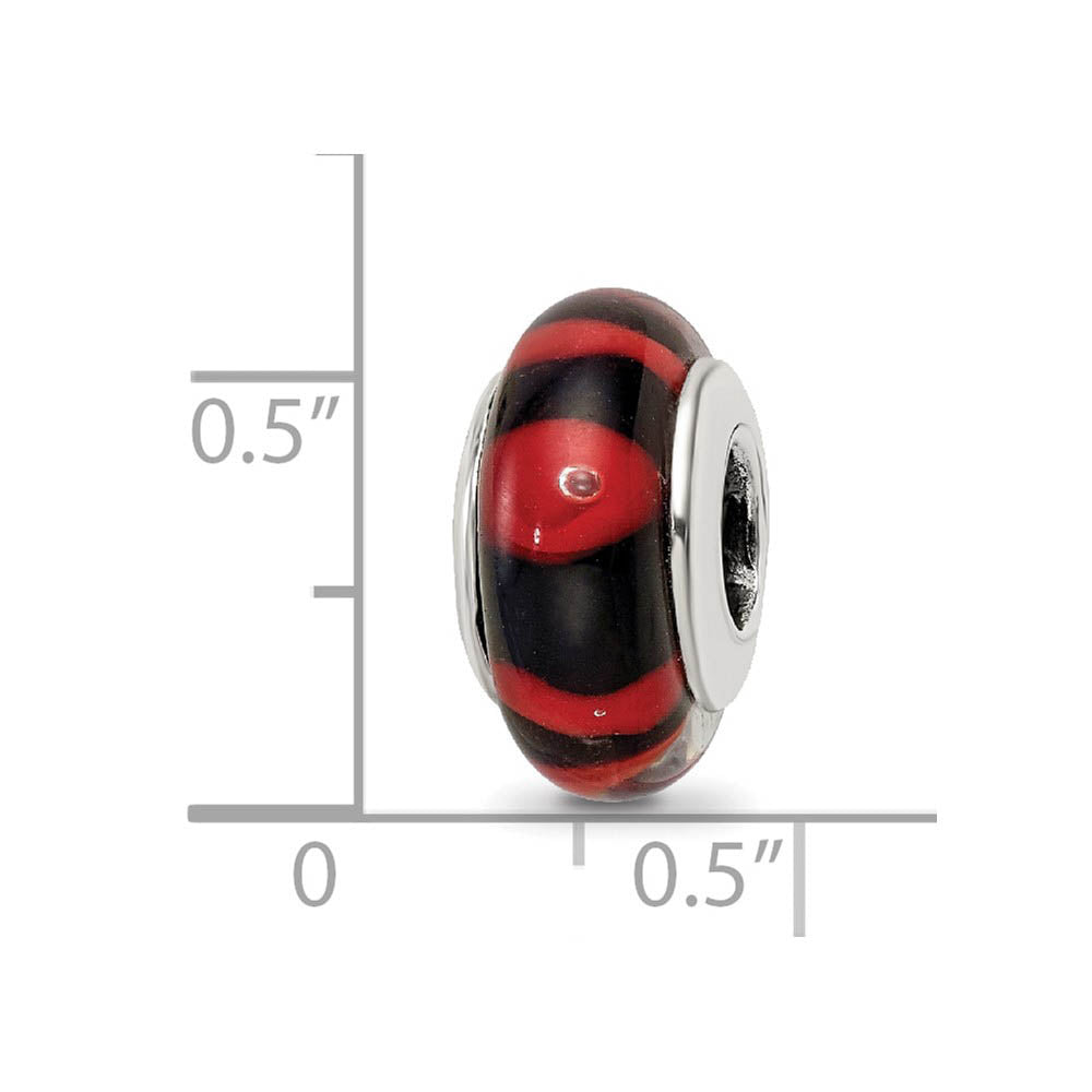 Alternate view of the Red / Black Glass Sterling Silver Bead Charm by The Black Bow Jewelry Co.