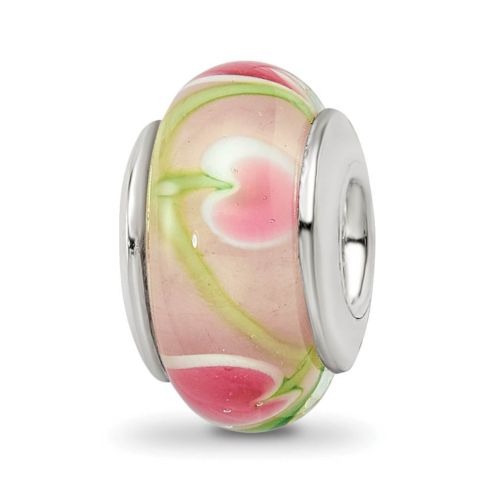 Pink and Green Glass Sterling Silver Bead Charm, Item B9134 by The Black Bow Jewelry Co.