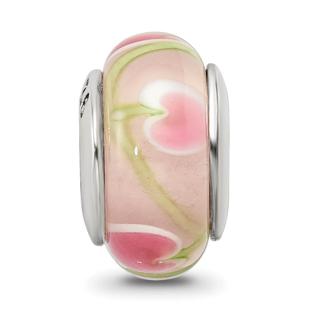 Alternate view of the Pink and Green Glass Sterling Silver Bead Charm by The Black Bow Jewelry Co.