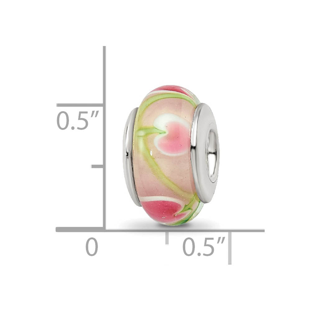 Alternate view of the Pink and Green Glass Sterling Silver Bead Charm by The Black Bow Jewelry Co.