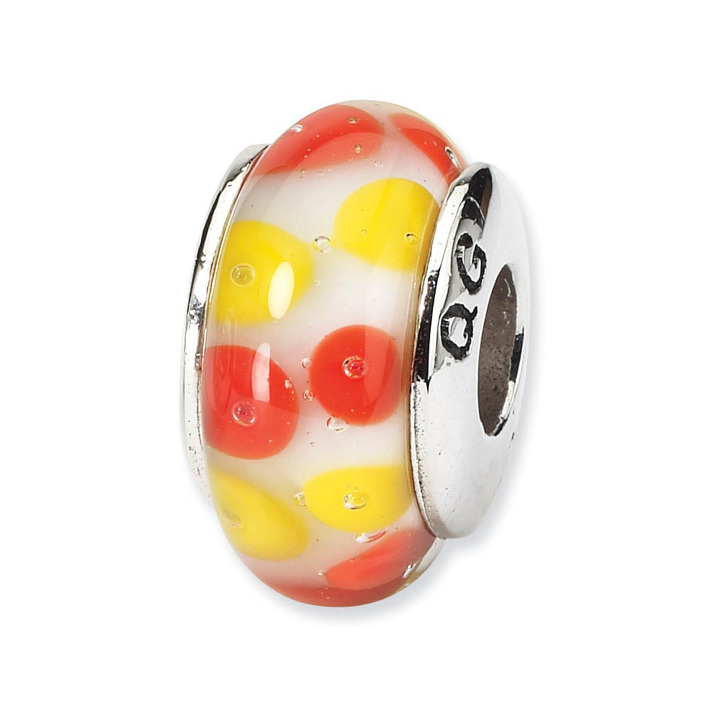 Red and Yellow Dotted Glass Sterling Silver Bead Charm, Item B9135 by The Black Bow Jewelry Co.