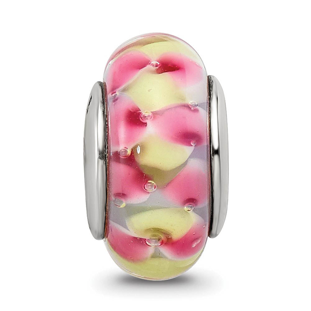 Alternate view of the Light Pink & Yellow Glass Sterling Silver Bead Charm by The Black Bow Jewelry Co.