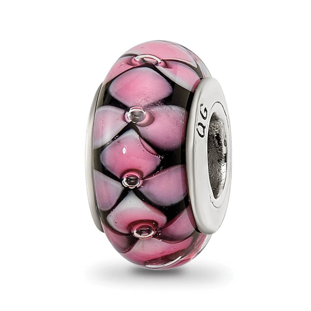 Black and Pink Glass Sterling Silver Bead Charm, Item B9139 by The Black Bow Jewelry Co.