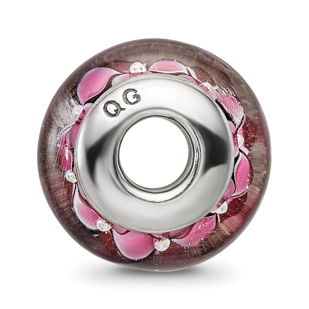 Alternate view of the Black and Pink Glass Sterling Silver Bead Charm by The Black Bow Jewelry Co.
