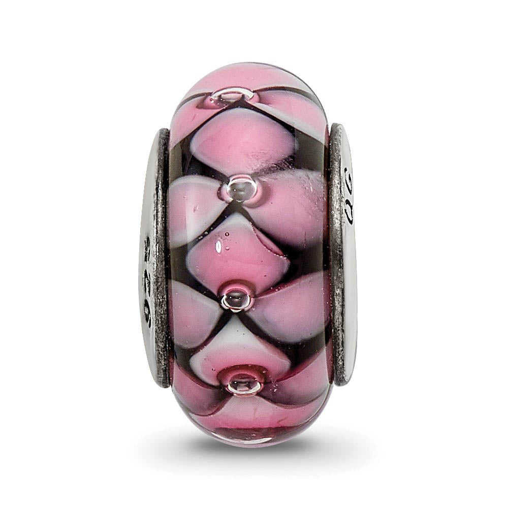 Alternate view of the Black and Pink Glass Sterling Silver Bead Charm by The Black Bow Jewelry Co.