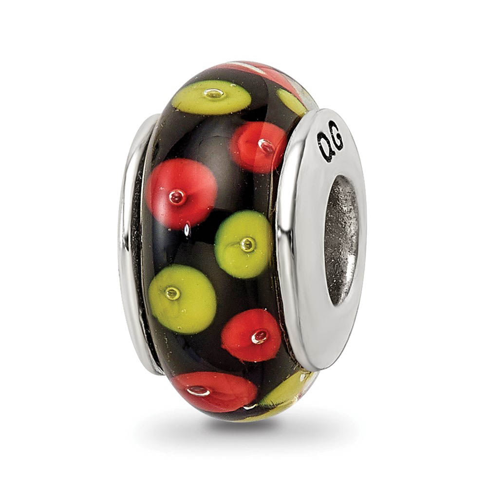 Red & Yellow Dotted Glass Sterling Silver Bead Charm, Item B9140 by The Black Bow Jewelry Co.