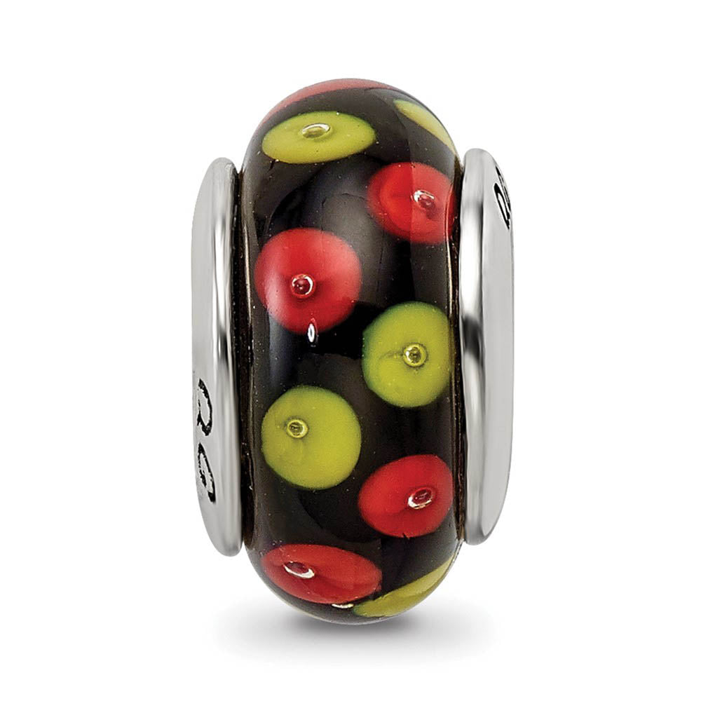 Alternate view of the Red & Yellow Dotted Glass Sterling Silver Bead Charm by The Black Bow Jewelry Co.